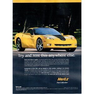 2008 Hertz Rent a Car Chevy Corvette ZHZ Vintage Print Ad Man Cave Wall Art